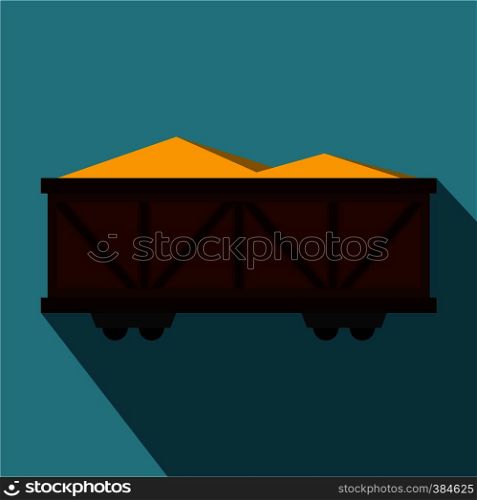 Train cargo wagon icon. Flat illustration of cargo wagon vector icon for web design. Train cargo wagon icon, flat style