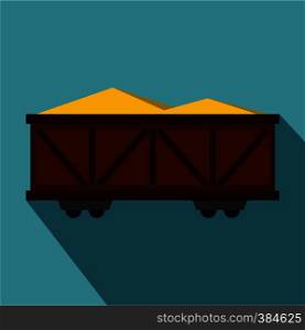 Train cargo wagon icon. Flat illustration of cargo wagon vector icon for web design. Train cargo wagon icon, flat style