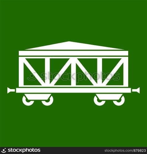 Train cargo wagon icon white isolated on green background. Vector illustration. Train cargo wagon icon green
