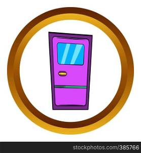 Train door vector icon in golden circle, cartoon style isolated on white background. Train door vector icon, cartoon style