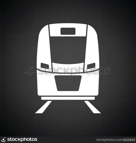 Train icon front view. Black background with white. Vector illustration.