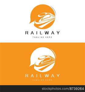 Train Logo Design. Fast Train Track Vector, Fast Transport Vehicle Illustration, Design Fit Locomotive Railroad Company Land Transportation And Fast Delivery