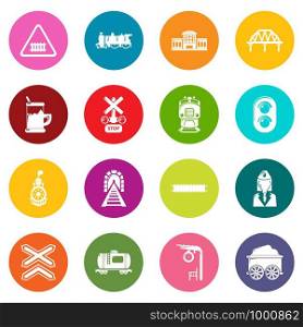 Train railroad icons set vector colorful circles isolated on white background . Train railroad icons set colorful circles vector