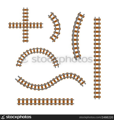 Train railway constructor rails. Railway train track isolated on white background. Vector stock