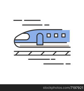 Train RGB color icon. High speed shinkansen. Japanese bullet train. Rapid transit. Railway for traveling. Tourism transportation. Railrod for passengers trip. Isolated vector illustration