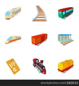 Train ride icons set. Cartoon illustration of 9 train ride vector icons for web. Train ride icons set, cartoon style
