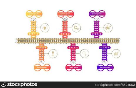 train subway roadmap timeline elements with markpoint graph think search gear target icons. vector illustration eps10