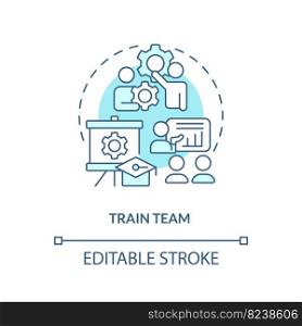 Train team turquoise concept icon. Increase productivity. Coaching employees abstract idea thin line illustration. Isolated outline drawing. Editable stroke. Arial, Myriad Pro-Bold fonts used. Train team turquoise concept icon