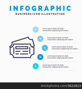 Train, Ticket, Station Line icon with 5 steps presentation infographics Background