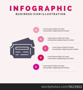 Train, Ticket, Station Solid Icon Infographics 5 Steps Presentation Background