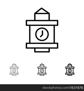 Train, Time, Station Bold and thin black line icon set