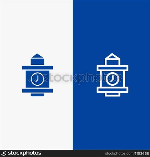 Train, Time, Station Line and Glyph Solid icon Blue banner Line and Glyph Solid icon Blue banner