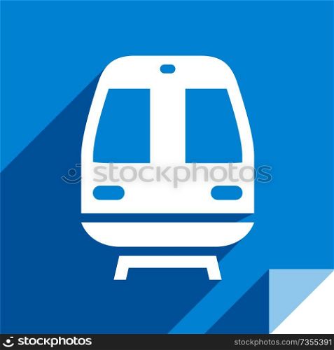 Train, transport flat icon, sticker square shape, modern color. Transport on the road