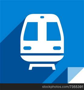 Train, transport flat icon, sticker square shape, modern color. Transport on the road