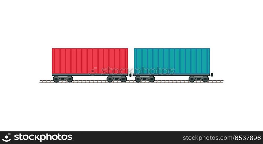 Train Worldwide Warehouse Delivering. Logistics. Train worldwide warehouse delivering. Logistics container shipping and distribution. Transportation to any part of the world. Railway delivering. Loading and unloading boxes. Vector illustration