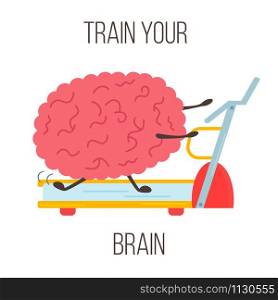 Train your brain poster with funny cartoon brain.. Train your brain poster with funny cartoon brain