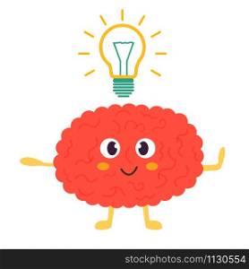 Train your brain poster with funny cartoon brain and lightbulb. Train your brain poster with funny cartoon brain