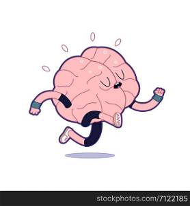 Train your brain series - the flat outlined vector illustration of training brain activity, running. Part of a Brain collection.. Train your brain, running