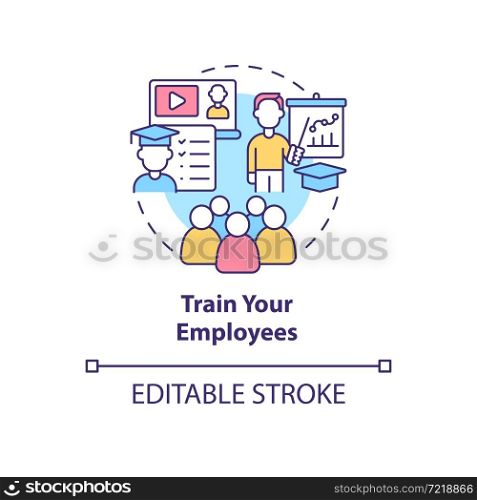 Train your employees concept icon. Staff education. Skill and knowledge increase. Work performance improve abstract idea thin line illustration. Vector isolated outline color drawing. Editable stroke. Train your employees concept icon