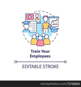 Train your employees concept icon. Staff education. Skill and knowledge increase. Work performance improve abstract idea thin line illustration. Vector isolated outline color drawing. Editable stroke. Train your employees concept icon