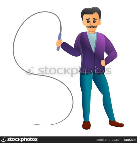 Trainer with whip icon. Cartoon of trainer with whip vector icon for web design isolated on white background. Trainer with whip icon, cartoon style