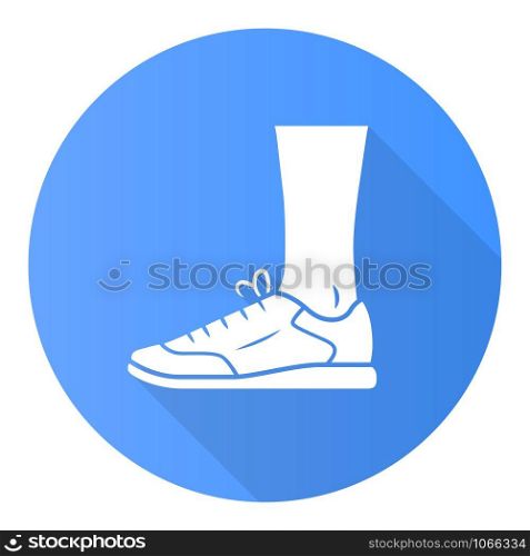 Trainers blue flat design long shadow glyph icon. Women and men stylish footwear for sports workout. Unisex casual sneakers, modern comfortable tennis shoes. Vector silhouette illustration
