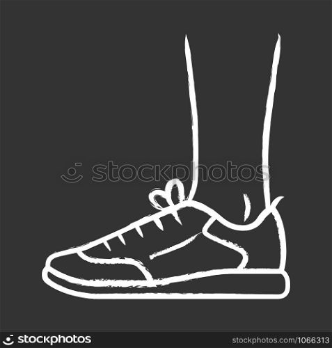 Trainers chalk icon. Women and men stylish footwear design. Unisex casual sneakers, modern comfortable tennis shoes. Male and female autumn, spring fashion. Isolated vector chalkboard illustration