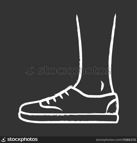 Trainers chalk icon. Women and men stylish footwear design for sports workout. Unisex casual sneakers, modern comfortable tennis shoes. Male and female fashion. Isolated vector chalkboard illustration