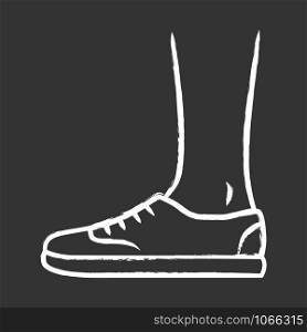 Trainers chalk icon. Women and men stylish footwear design for sports workout. Unisex casual sneakers, modern comfortable tennis shoes. Male and female fashion. Isolated vector chalkboard illustration