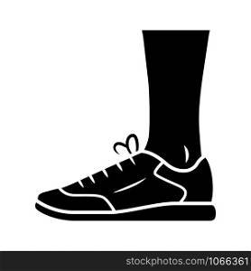 Trainers glyph icon. Women and men stylish footwear for sports workout. Unisex casual sneakers, modern comfortable tennis shoes. Silhouette symbol. Negative space. Vector isolated illustration