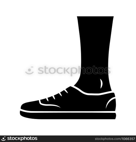Trainers glyph icon. Women and men stylish footwear. Unisex casual sneakers, modern comfortable tennis shoes. Male and female fashion. Silhouette symbol. Negative space. Vector isolated illustration