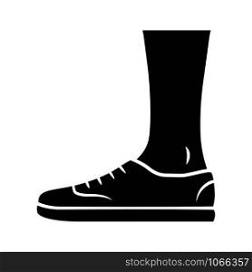 Trainers glyph icon. Women and men stylish footwear. Unisex casual sneakers, modern comfortable tennis shoes. Male and female fashion. Silhouette symbol. Negative space. Vector isolated illustration