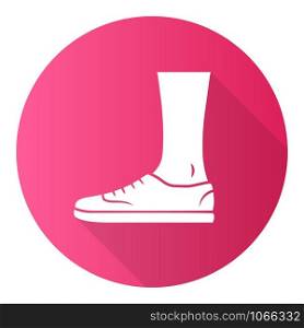 Trainers pink flat design long shadow glyph icon. Women and men stylish footwear. Unisex casual sneakers, modern comfortable tennis shoes. Male and female fashion. Vector silhouette illustration