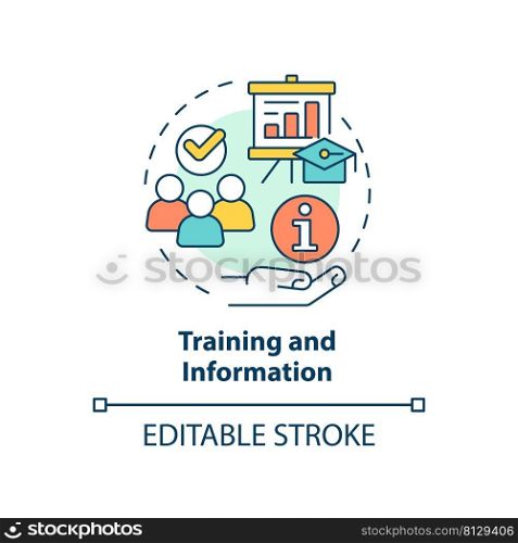 Training and information concept icon. Cooperative principle abstract idea thin line illustration. Providing education. Isolated outline drawing. Editable stroke. Arial, Myriad Pro-Bold fonts used. Training and information concept icon