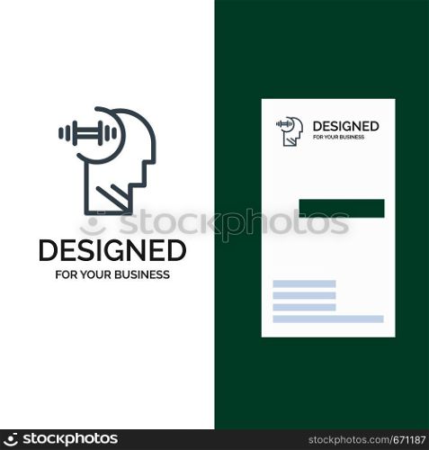 Training, Brian, Dumbbell, Head Grey Logo Design and Business Card Template