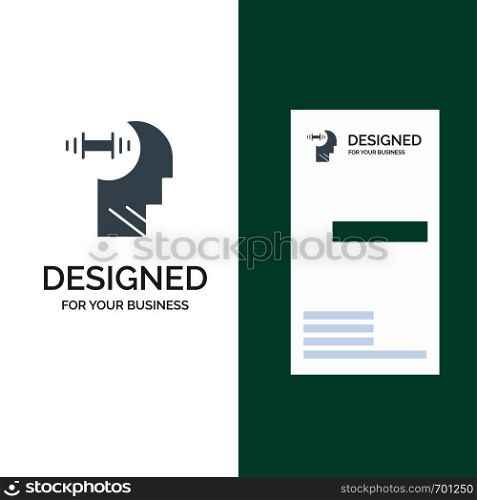 Training, Brian, Dumbbell, Head Grey Logo Design and Business Card Template