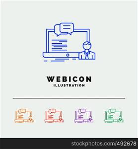training, course, online, computer, chat 5 Color Line Web Icon Template isolated on white. Vector illustration. Vector EPS10 Abstract Template background