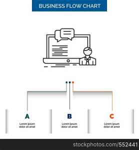 training, course, online, computer, chat Business Flow Chart Design with 3 Steps. Line Icon For Presentation Background Template Place for text. Vector EPS10 Abstract Template background