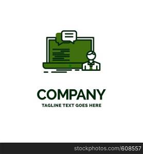 training, course, online, computer, chat Flat Business Logo template. Creative Green Brand Name Design.