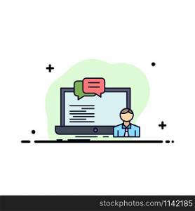training, course, online, computer, chat Flat Color Icon Vector