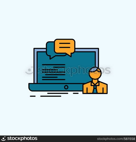 training, course, online, computer, chat Flat Icon. green and Yellow sign and symbols for website and Mobile appliation. vector illustration. Vector EPS10 Abstract Template background