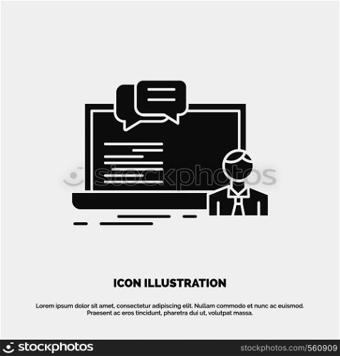 training, course, online, computer, chat Icon. glyph vector gray symbol for UI and UX, website or mobile application. Vector EPS10 Abstract Template background