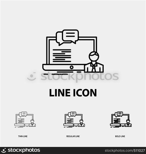training, course, online, computer, chat Icon in Thin, Regular and Bold Line Style. Vector illustration. Vector EPS10 Abstract Template background