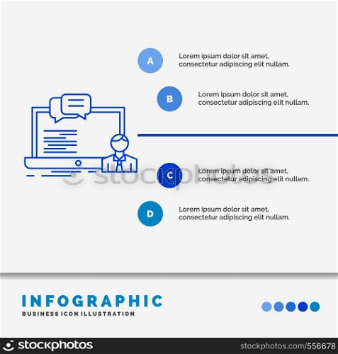 training, course, online, computer, chat Infographics Template for Website and Presentation. Line Blue icon infographic style vector illustration. Vector EPS10 Abstract Template background