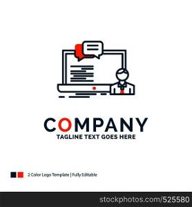 training, course, online, computer, chat Logo Design. Blue and Orange Brand Name Design. Place for Tagline. Business Logo template.