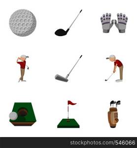 Training golf icons set. Cartoon illustration of 9 training golf vector icons for web. Training golf icons set, cartoon style