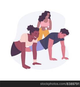 Training group isolated cartoon vector illustrations. Group of young muscular people have street workout with a fitness instructor, bodybuilding motivation, fitness activity vector cartoon.. Training group isolated cartoon vector illustrations.
