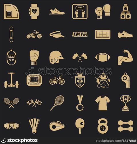 Training icons set. Simple style of 36 training vector icons for web for any design. Training icons set, simple style