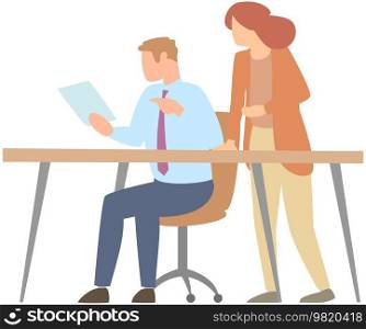 Training of office staff, teamwork, business meeting concept. Team thinking and brainstorming. Analytics of company information. People working, discussing business. Colleagues during office work. Team thinking and brainstorming. Analytics of company information. Colleagues at business meeting