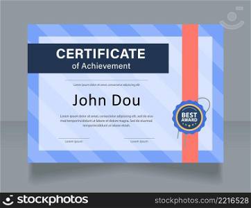 Training participant certificate design template. Vector diploma with customized copyspace and borders. Printable document for awards and recognition. Acumin Variable Concept, Myriad Pro fonts used. Training participant certificate design template